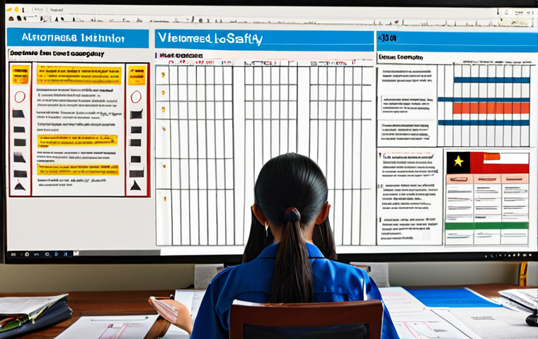 **
A person studying Vietnamese labor safety laws and regulations with highlighted sections and annotations. The scene should depict a focused individual in a bright, organized workspace, possibly with the Vietnamese flag subtly in the background. Include visual cues suggesting a deep understanding of legal documents, such as flowcharts or mind maps summarizing key points.
**